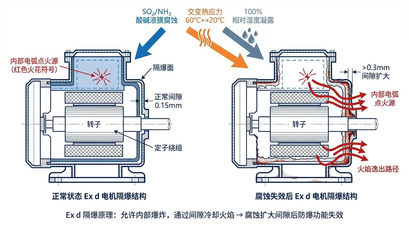 Motor failure modes vs. LHRD water turbine physical immunity — no copper windings, no electrical sparks, no thermal stress, design life exceeding 50,000 hours